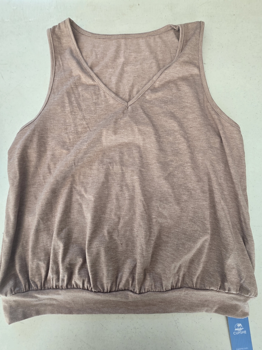 Cupshe Taupe Elastic-Hem V-Neck Sleeveless Tank